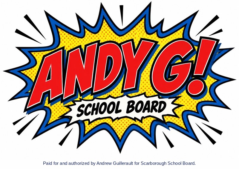Comic-book burst reading ANDY G! School Board